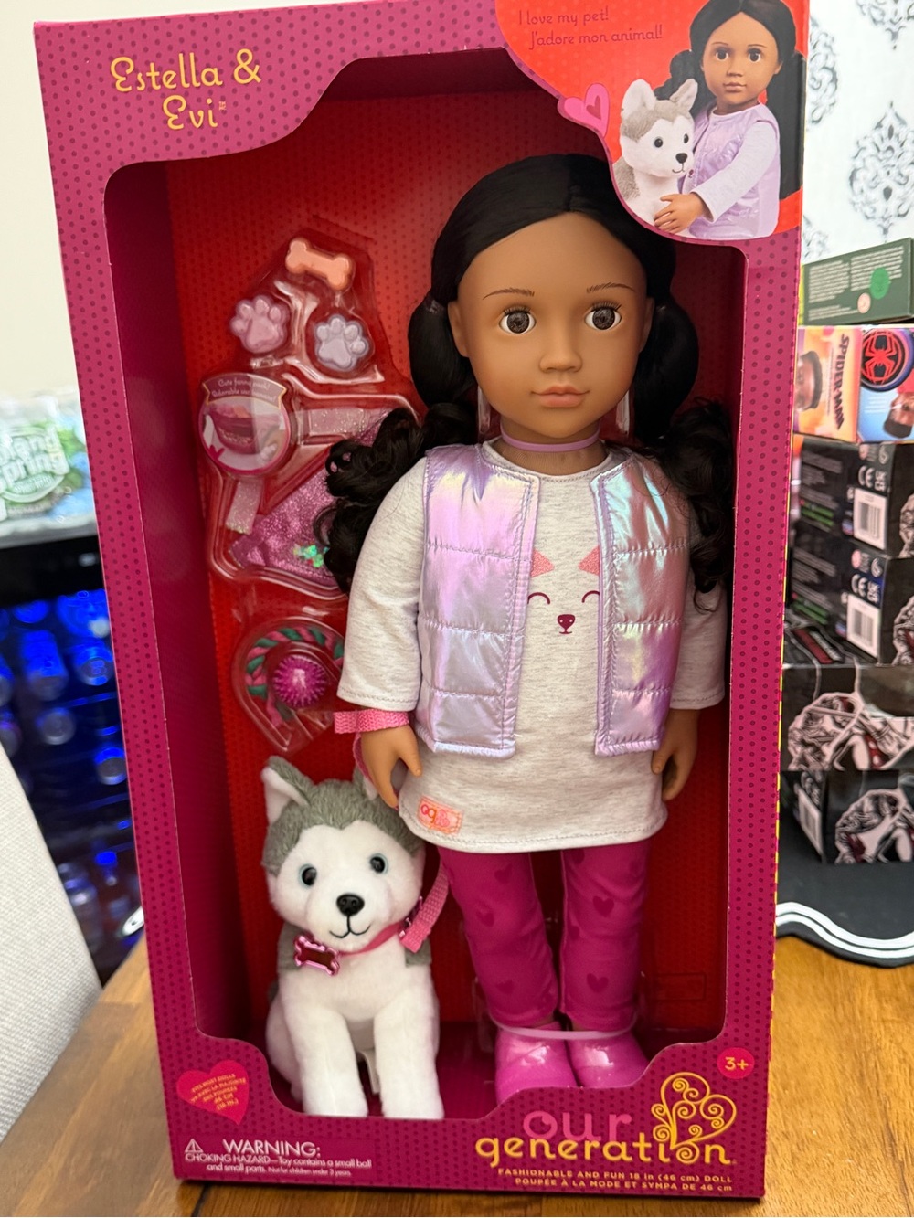 Our Generation Estella & Evi Doll with Pink Outfit and Plush Husky